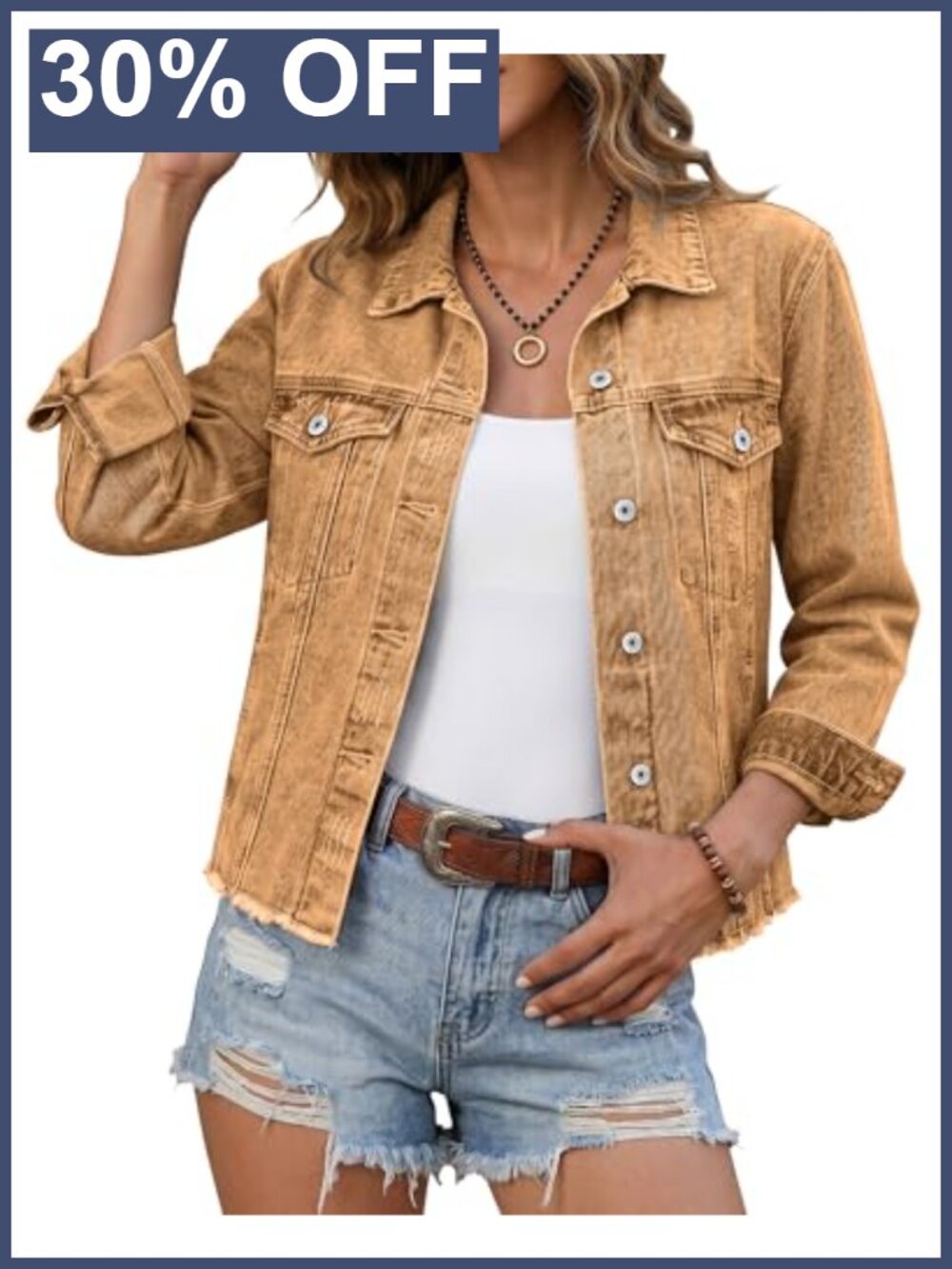 Western Denim Jacket Frayed Hem Button Down Trucker Oversized